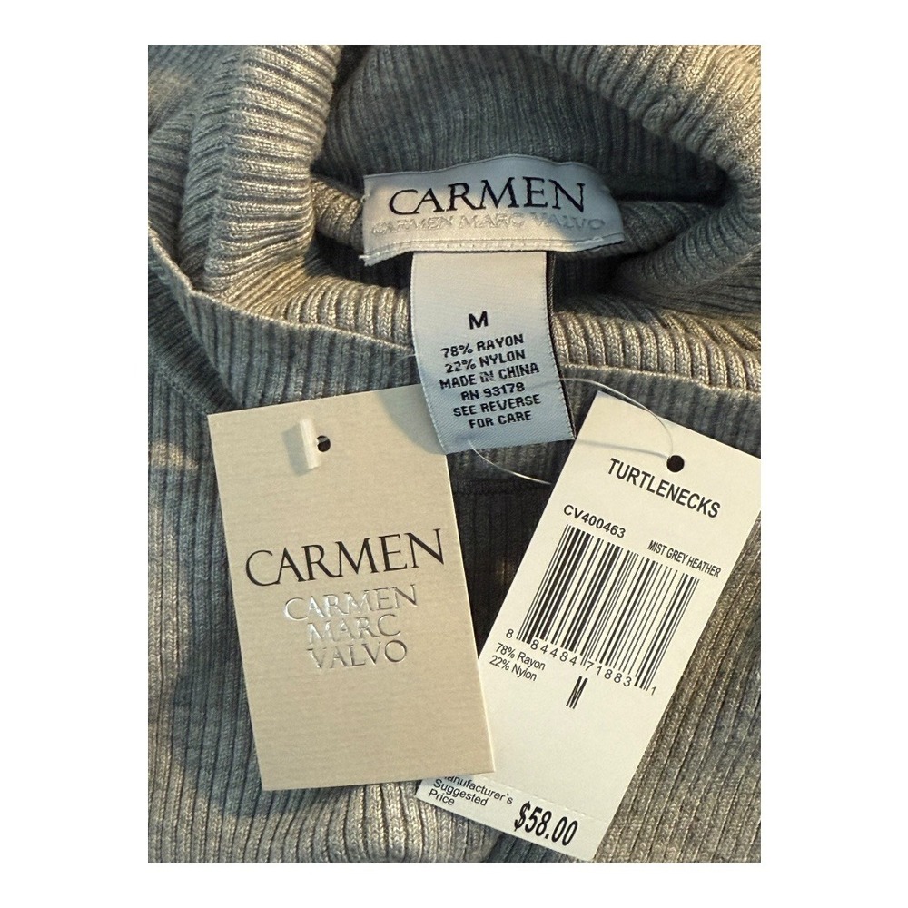 Carmen Marc Valvo Women's Ribbed Turtleneck Sweater Mist Grey Heather Medium NWT - Picture 7 of 8